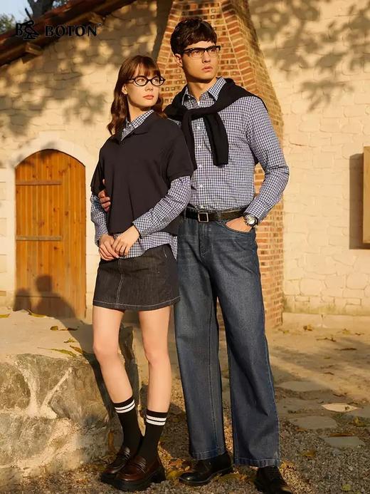 波顿男士春夏季彩蓝白色长袖格子衬衫高端美式休闲衬衣MS107125 商品图3