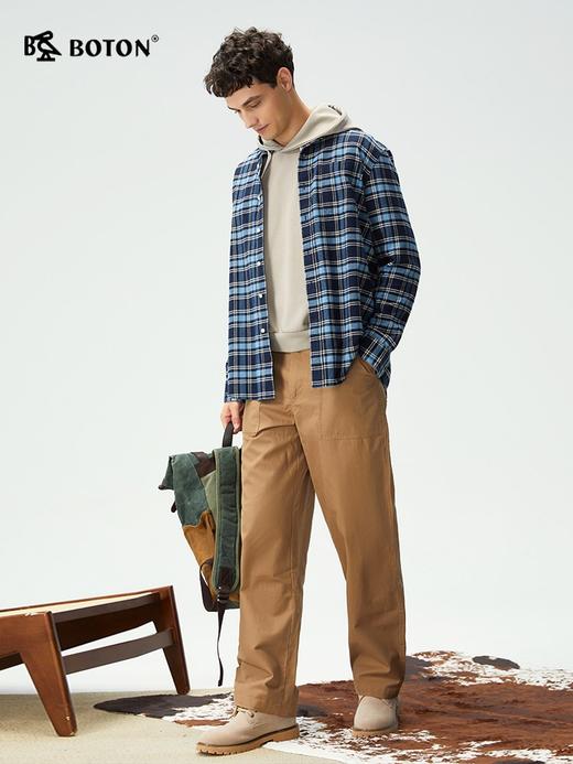 【抗菌防臭】波顿男士春冬秋季磨毛格子长袖衬衫修身休闲舒适衬衣MS131325 商品图1