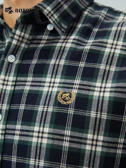 【抗菌防臭】波顿男士春秋冬季磨毛格子长袖衬衫修身休闲百搭衬衣MS127325 商品图3
