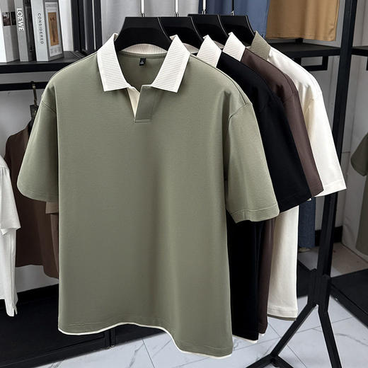 220g拼接插色抗菌短袖POLO衫男士休闲轻奢T恤 	 YD-2288 商品图0