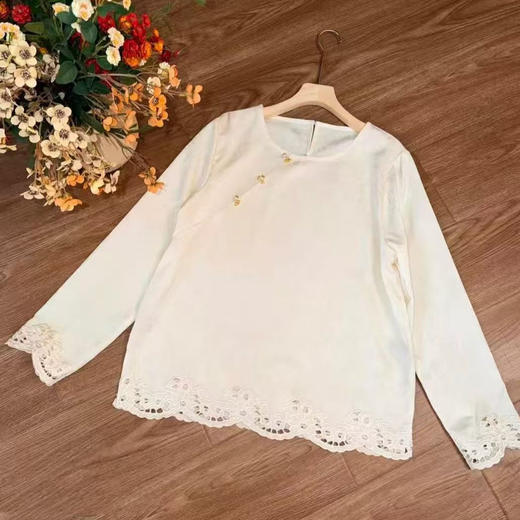 丁摩 新中式国风上衣早春新品圆领宋锦提花长袖复古衬衣打底衫5ZF-043 商品图4