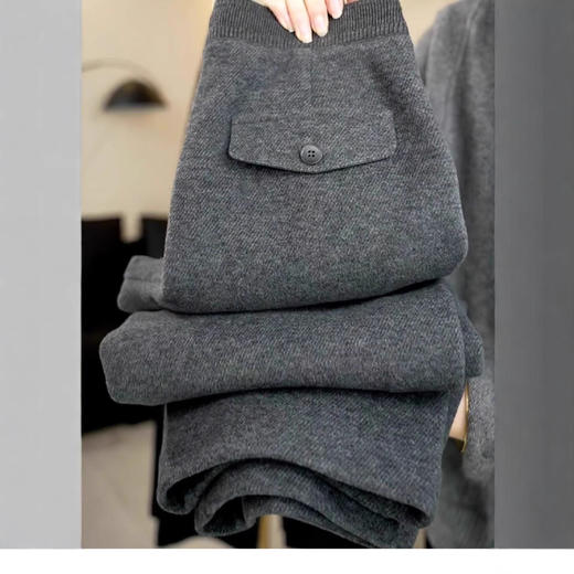 丁摩 灰色极简风高腰直筒裤女秋冬新款宽松显瘦大码休闲长裤5ZF-1011 商品图3