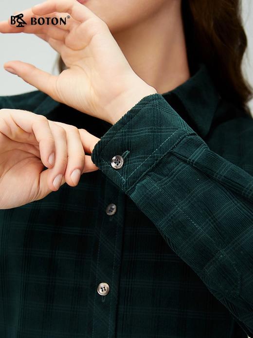 波顿女士秋冬翻领灯芯绒长袖磨毛衬衫全棉合身通勤休闲衬衣LS105325 商品图4