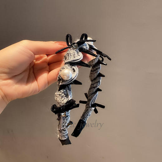 丁摩 韩国东大门小香ins珍珠闪钻蝴蝶结发箍女时尚高颅顶外出发卡5ZF-293 商品图1