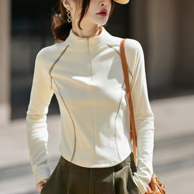 百媚生 半拉链打底女T恤瑜伽服立领保暖上衣JR-ND09-40