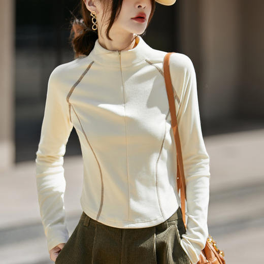 百媚生 半拉链打底女T恤瑜伽服立领保暖上衣JR-ND09-40 商品图0