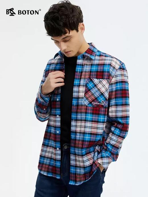 波顿男女同款春秋长袖格纹衬衫型外套宽松版型与舒适纯棉诠释经典红蓝白复古格调USJ109125 商品图3