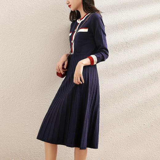 百媚生 小香风针织收腰百褶裙子气质复古打底连衣裙W26Q15711 商品图2