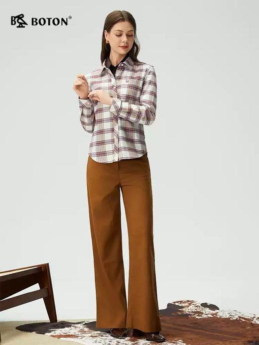 波顿女士秋冬季纯棉磨毛长袖衬衫合身显瘦休闲长袖衬衣LS095325 商品图1