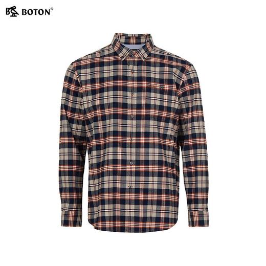 【抗菌防臭】波顿男士春秋冬季翻领中厚磨毛格子长袖衬衫休闲通勤简约百搭衬衣MS125325 商品图5
