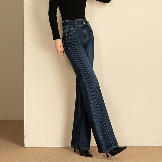 春节不打烊【舒适保暖❗️优雅随性】如果直筒加绒牛仔裤女冬季宽松新款显瘦弹力加长筒喇裤。jd 商品图2