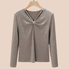 丁摩 设计感别致v领长袖t恤女春季新款修身洋气内搭打底衫上衣5ZF-W24 商品缩略图3