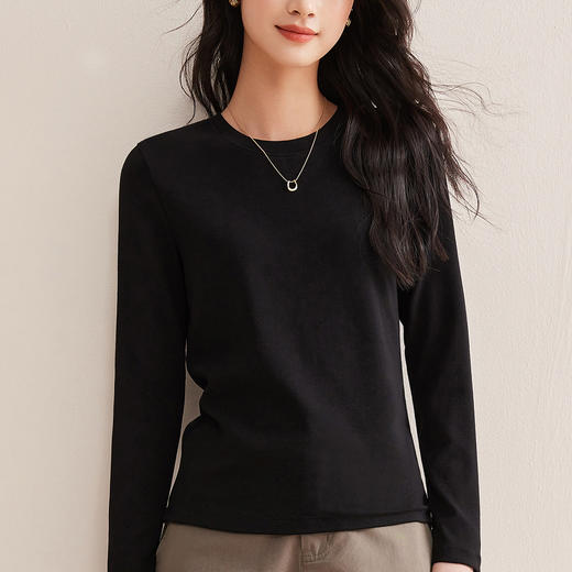 丁摩 圆领打底衫女白色内搭春季新款含羊毛肌底衣秋长袖t保暖上衣5ZF-W16 商品图3