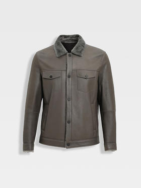 callisto灰色羊毛皮革夹克款皮衣