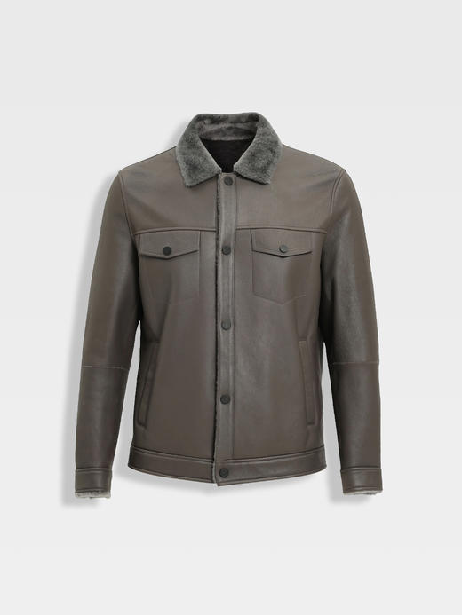callisto灰色羊毛皮革夹克款皮衣 商品图0