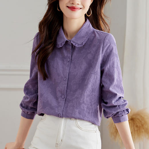 丁摩 春装新款提花设计感衬衫女洋气减龄打底衬衣女5ZF-41002 商品图2