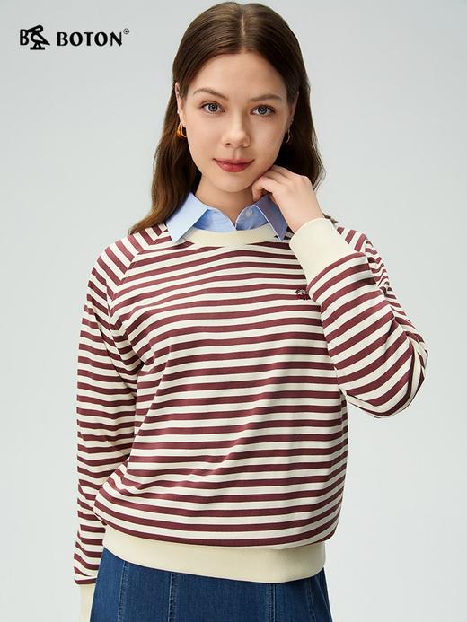 波顿女士秋冬海军风条纹圆领插肩袖百搭通勤长袖针织衫LT352325 商品图1