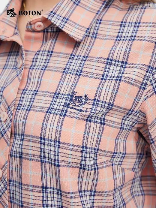 波顿女士春夏季粉蓝白色格子长袖衬衫高端美式休闲衬衣LS060125 商品图4