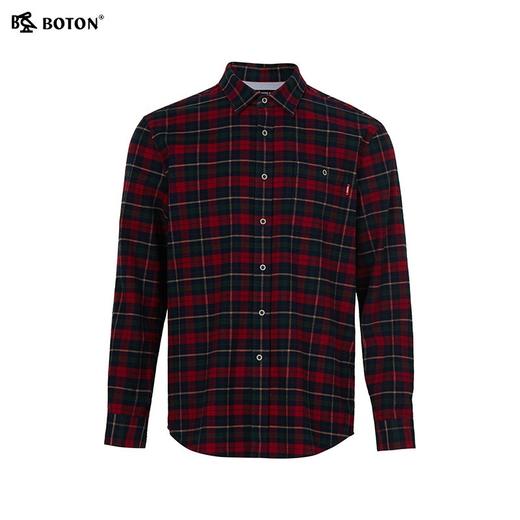 【抗菌防臭】波顿男士春秋冬季翻领中厚磨毛格子长袖衬衫修身简约百搭衬衣MS123325 商品图5