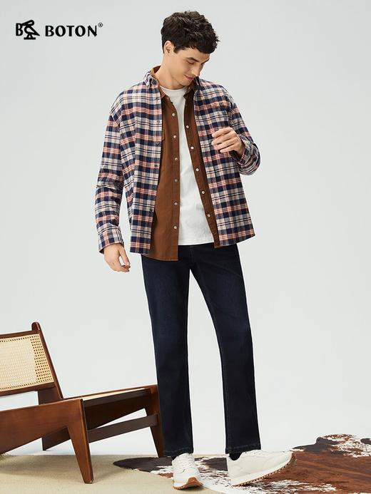 【抗菌防臭】波顿男士春秋冬季翻领中厚磨毛格子长袖衬衫休闲通勤简约百搭衬衣MS125325 商品图2