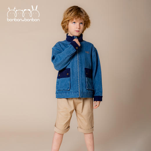 全棉牛仔拼接灯芯绒立领外套 商品图1