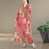 百媚生 V领印花袍子长裙女遮肉显瘦棉麻连衣裙5254 商品缩略图1
