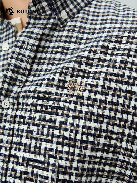 【抗菌防臭】波顿男士春秋冬季翻领修身长袖衬衫中厚磨毛格子衬衣MS133325 商品图4