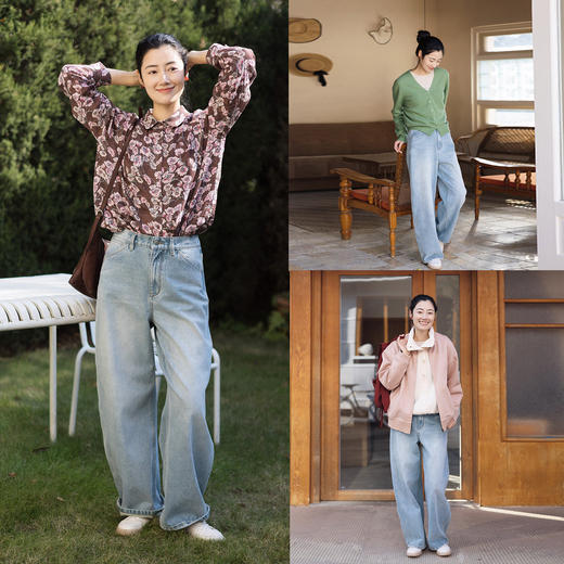 特绽放072朵/"黑马"牛仔裤·宽松帅气廓形感水洗牛仔长裤女阔腿裤 商品图3