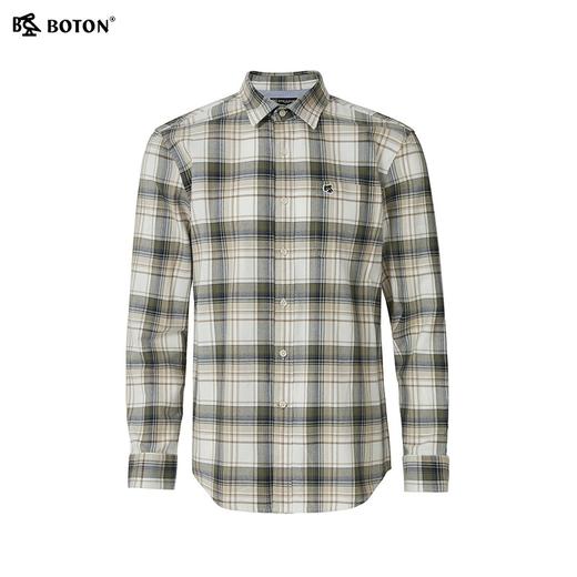 波顿春夏季男士格子长袖衬衫 绿白蓝格纹美式休闲舒爽百搭衬衣MS110125 商品图5