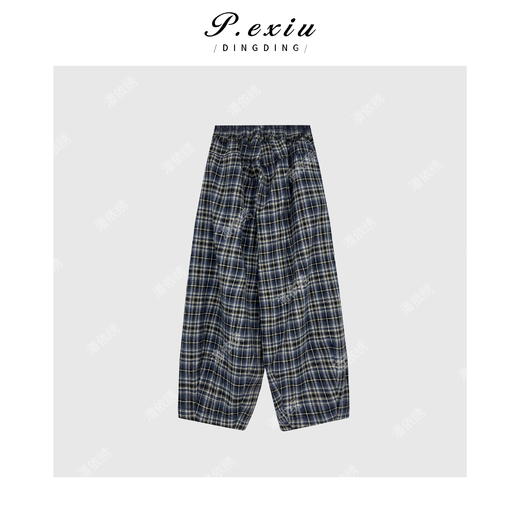 04-1潘依绣丁丁宠粉文艺风复合绒格子休闲裤 Q67070 商品图1