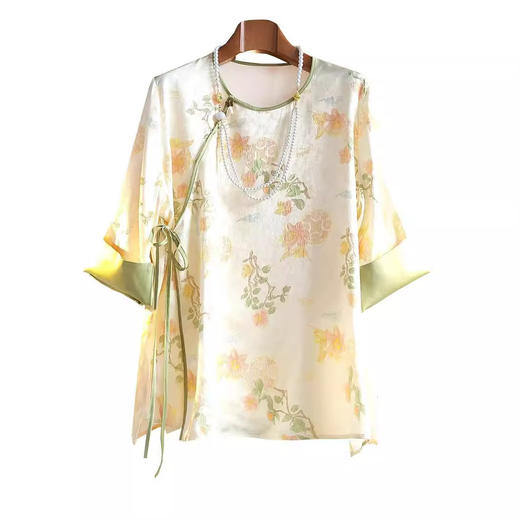 丁摩 小香风衬衫女夏季新款宽松复古提花新中式植物花卉轻国风上衣5ZF-298 商品图4