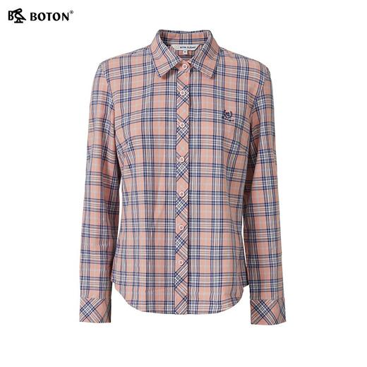 波顿女士春夏季粉蓝白色格子长袖衬衫高端美式休闲衬衣LS060125 商品图5