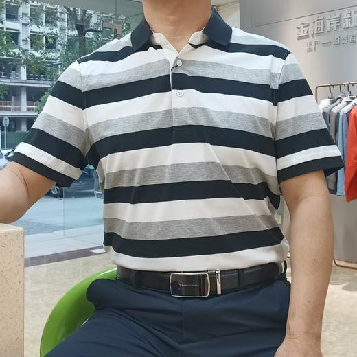 夏季短袖polo衫间色条纹休闲翻领T恤上衣  17WD-11 商品图0