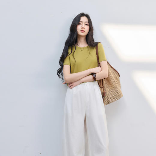 【莱赛尔羊毛瘦瘦T】三彩2026春季新款圆领短袖T恤套头上衣显瘦M 商品图3