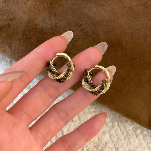 春节不打烊【明星同款❗️高级质感】赵露思同款美拉德圈圈耳环女高级感耳圈金色耳钉新款秋冬耳饰。jd 商品图2