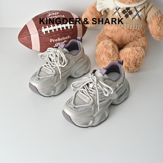 经典鲨2026年春专柜新品厚底时尚水钻系带显高休闲老爹鞋女KW160-617031 商品图0