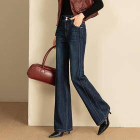 春节不打烊【舒适保暖❗️优雅随性】如果直筒加绒牛仔裤女冬季宽松新款显瘦弹力加长筒喇裤。jd