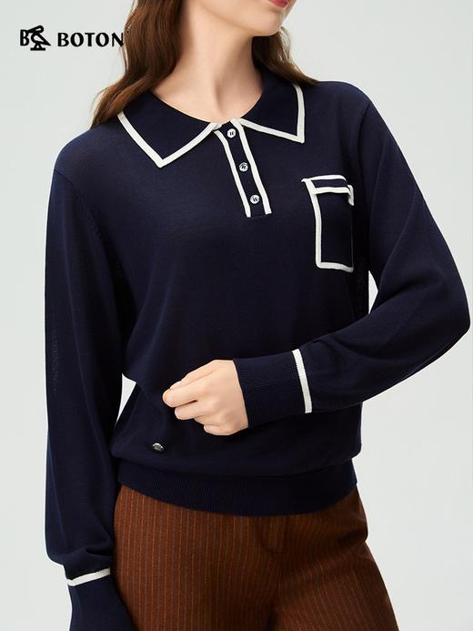 波顿女士秋冬翻领长袖毛衣宽松高级感天丝蚕丝毛衣LU118325 商品图3