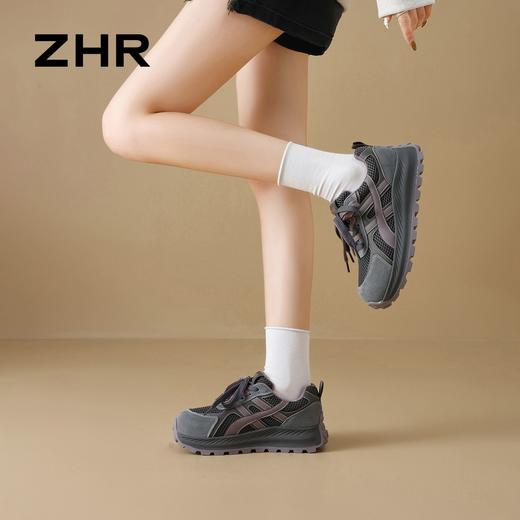 ZHR则则头层猪皮阿甘鞋女春秋款网面运动鞋女百搭休闲鞋德训鞋女 商品图2