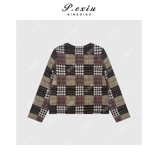 04-4潘依绣丁丁宠粉进口白鹅绒复古腔调老钱风撞色格纹圆领羽绒服MJC170 商品图2