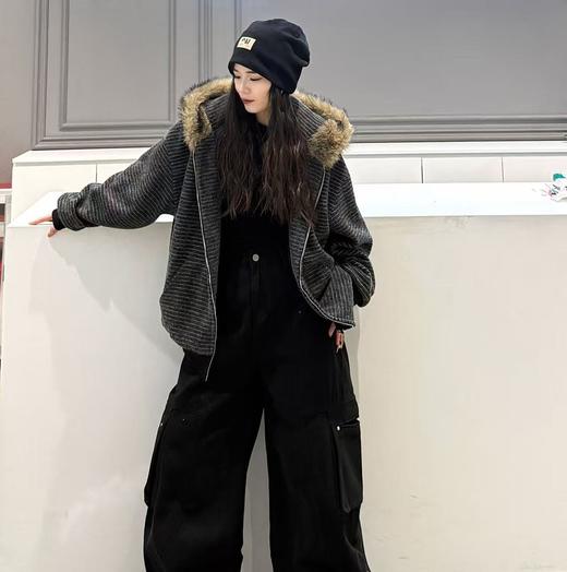 NC连帽大毛领条纹加绒外套51203 冬季 134314222572 商品图0