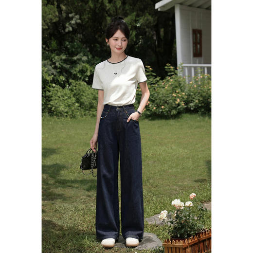 鹿向南「漫步雅姿」蓝色牛仔裤女春季新款巨好看宽松高腰阔腿裤 商品图1