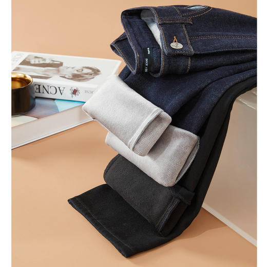 【厚绒-小直筒-长裤】逸阳冬加绒加厚不易褪色烟管牛仔直筒裤4903B 商品图10