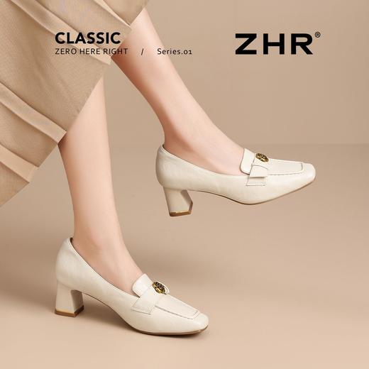 ZHR则则山茶花优雅浅口单鞋女2026新款时髦百搭复古方头粗跟单鞋 商品图3