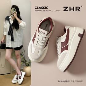 ZHR真皮二层猪皮厚底增高休闲鞋2026春季新款百搭小个子运动女鞋