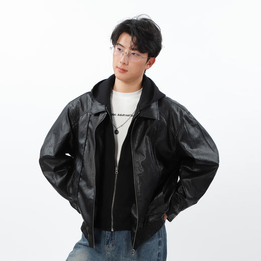 时尚个性连帽假两件质感皮衣-纪念日百货门店同款169148641 商品图0