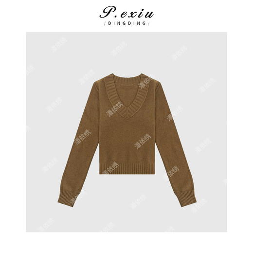 A008潘依绣丁丁宠粉100羊-毛 美拉德色系大V领毛衣 Q1290 商品图0