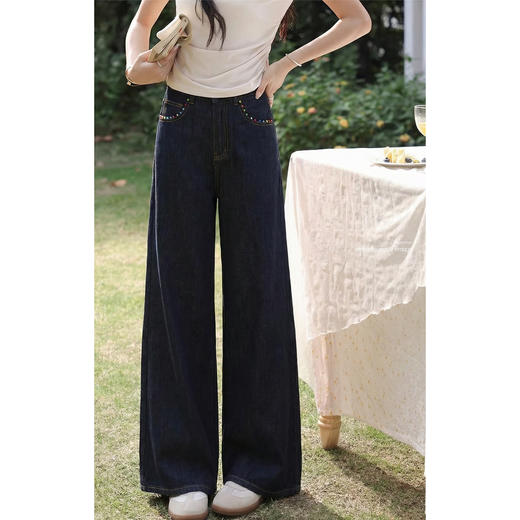 鹿向南「漫步雅姿」蓝色牛仔裤女春季新款巨好看宽松高腰阔腿裤 商品图0