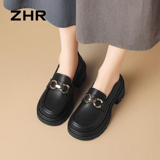 ZHR则则头层牛皮双环扣厚底乐福鞋2026春季新款气质舒适通勤单鞋 商品图2