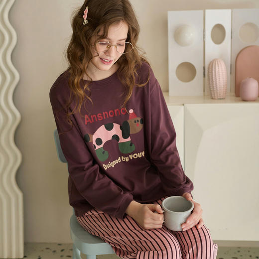 【品牌直发 换季焕新】芬腾女士纯棉长袖睡衣全棉春秋季新款休闲宽松套头春天家居服套装 商品图1